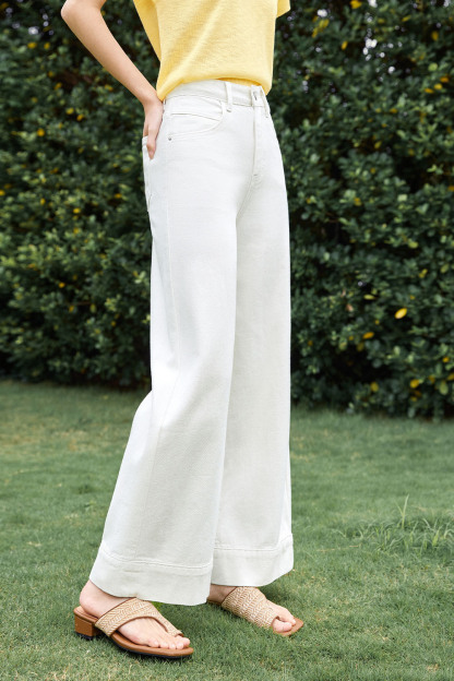 100% Cotton Denim Wide-Leg Pants
