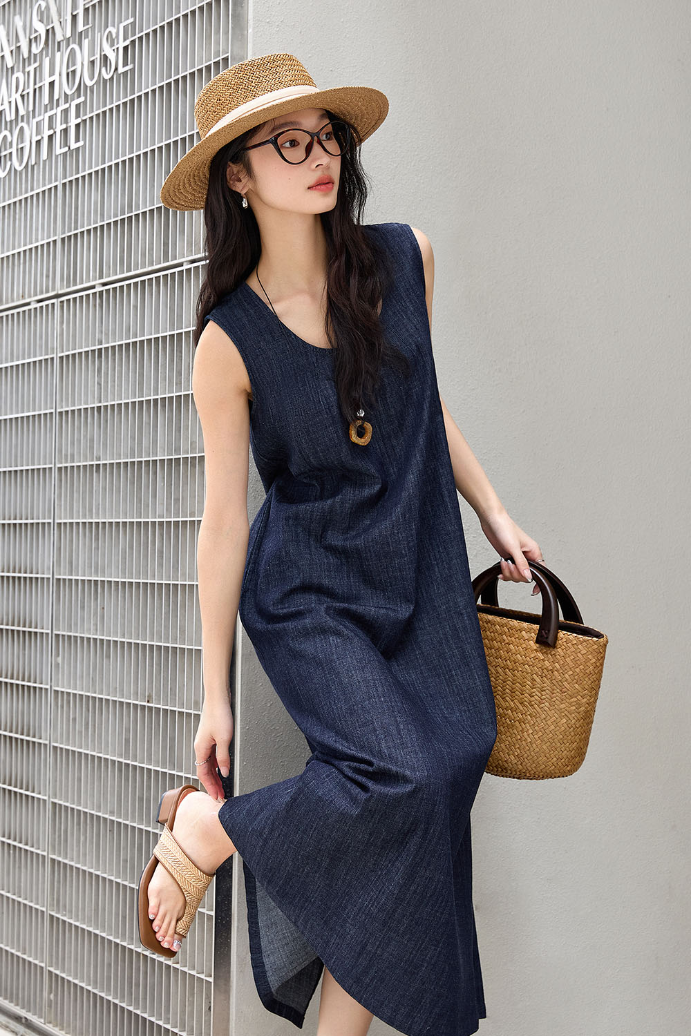 100% Cotton U-Neck Denim Dress