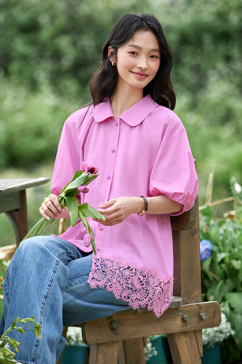 Lace Hem Casual Shirt