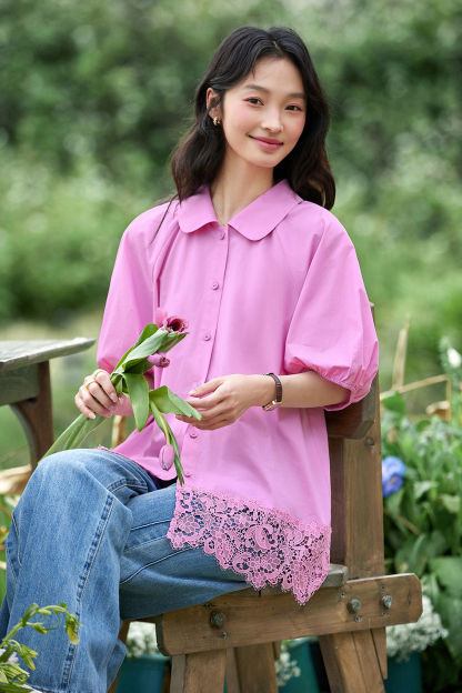 Lace Hem Casual Shirt