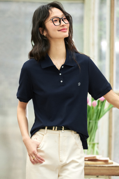 Polo Collar Embroidered Casual T-shirt-VIMLYSTORE