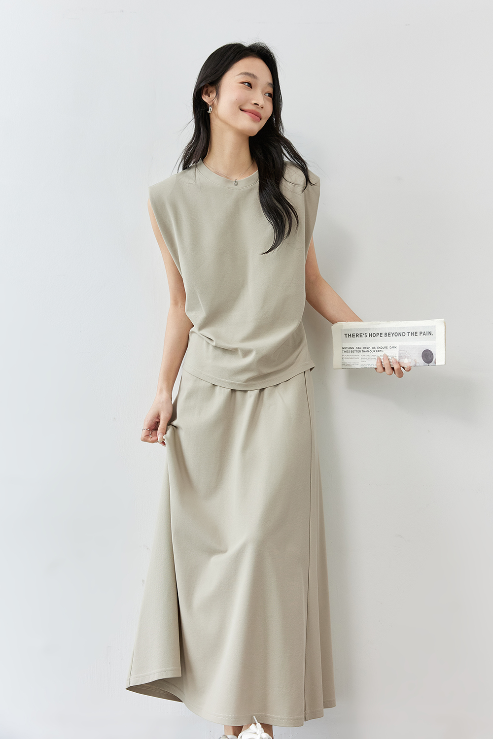 Round Neck Embroidered Top with A-Line Skirt Set-VIMLYSTORE