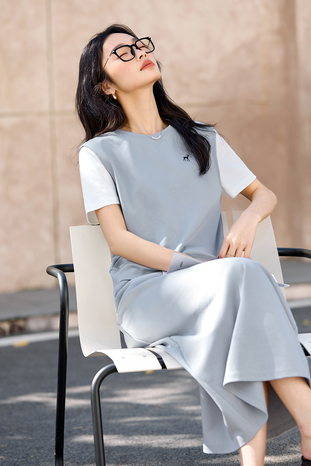 Casual-Chic Fake Two-Piece Top with High-Waist Skirt Set
