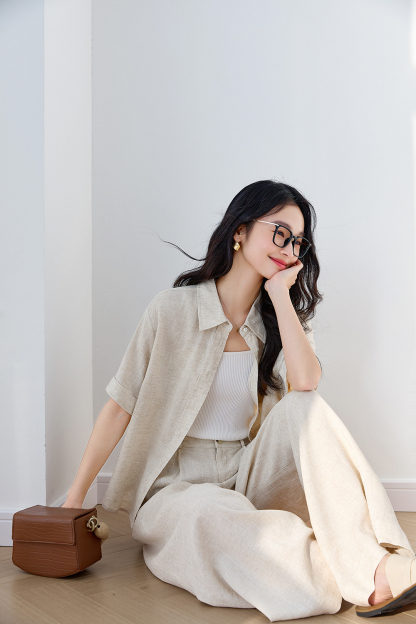 Trendy Relaxed Short-Sleeve Top with High-Waist Wide-Leg Pants Set