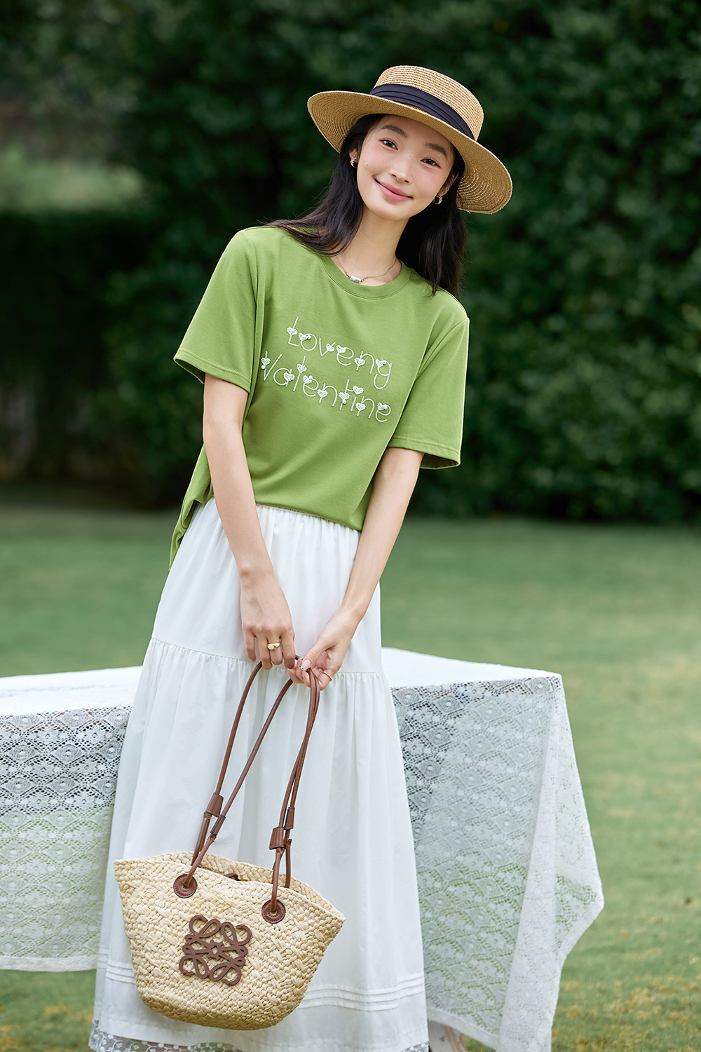 3D Letter Embroidery Short-Sleeve Tee