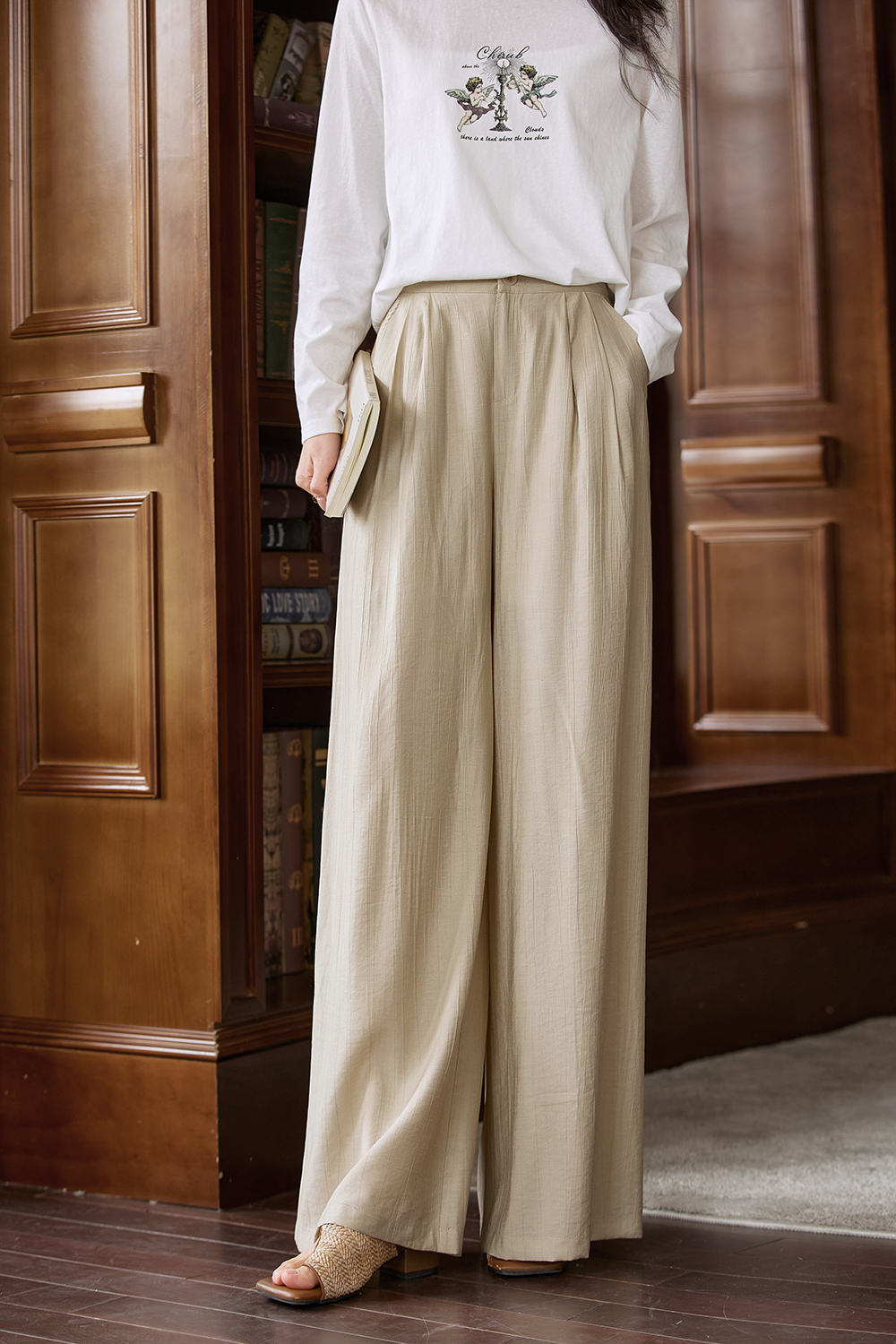 High-Waist Relaxed Wide-Leg Pants with Slimming Drape-VIMLYSTORE