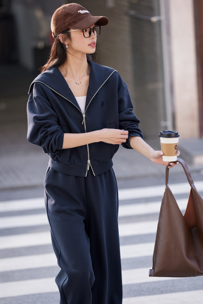 Navy Breton-Stripe Peplum Top & Wide-Leg Pants Set-VIMLYSTORE