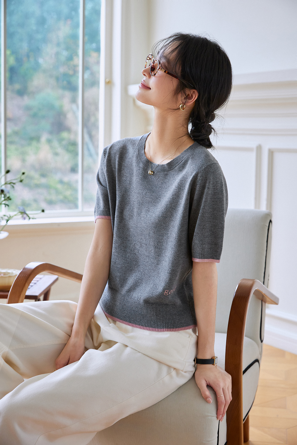 Cropped Knit Tee �C Effortlessly Slimming-VIMLYSTORE