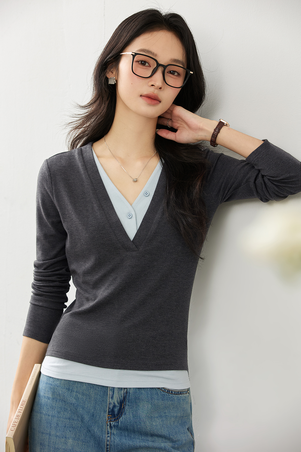 False Two-piece Designer Slim-fit Layering Long Sleeve T-shirt-VIMLYSTORE