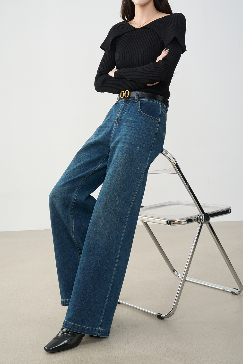 Retro denim blue slim jeans-VIMLYSTORE