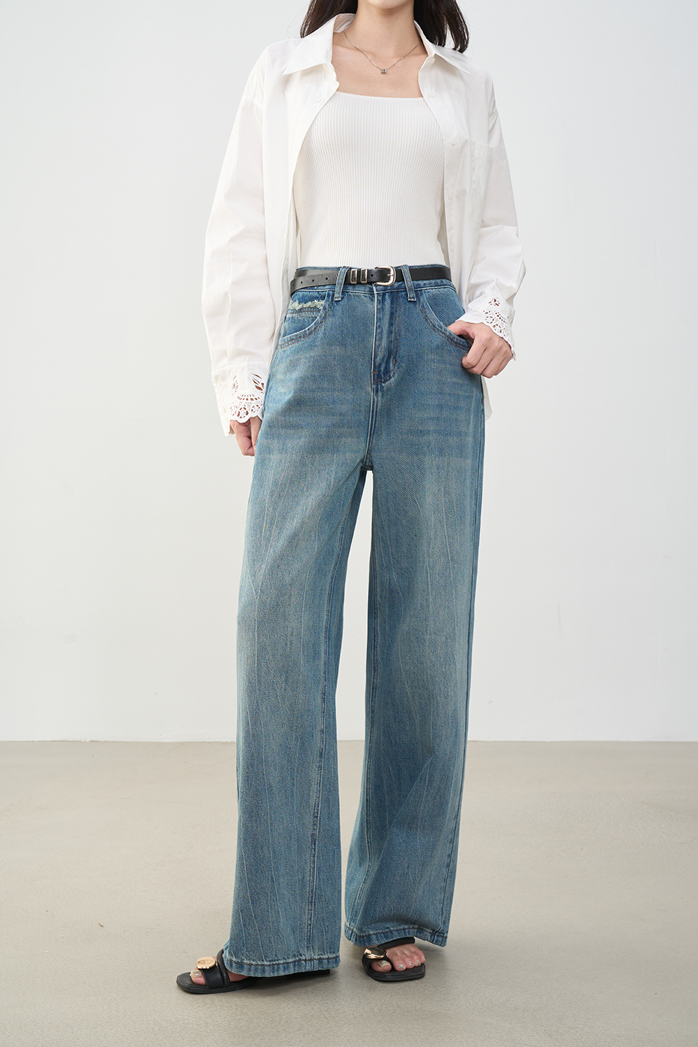 Blue Distressed Detail Slimming Jeans-VIMLYSTORE