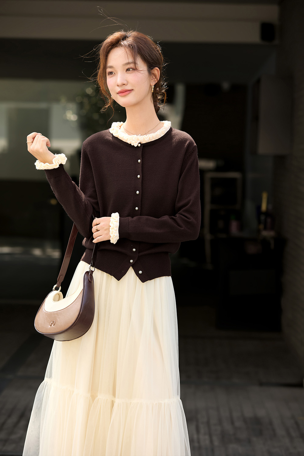 Ruffle Round Neck Sweater