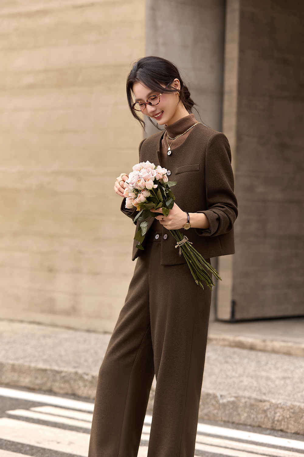 Coffee-colored vintage elegant suit