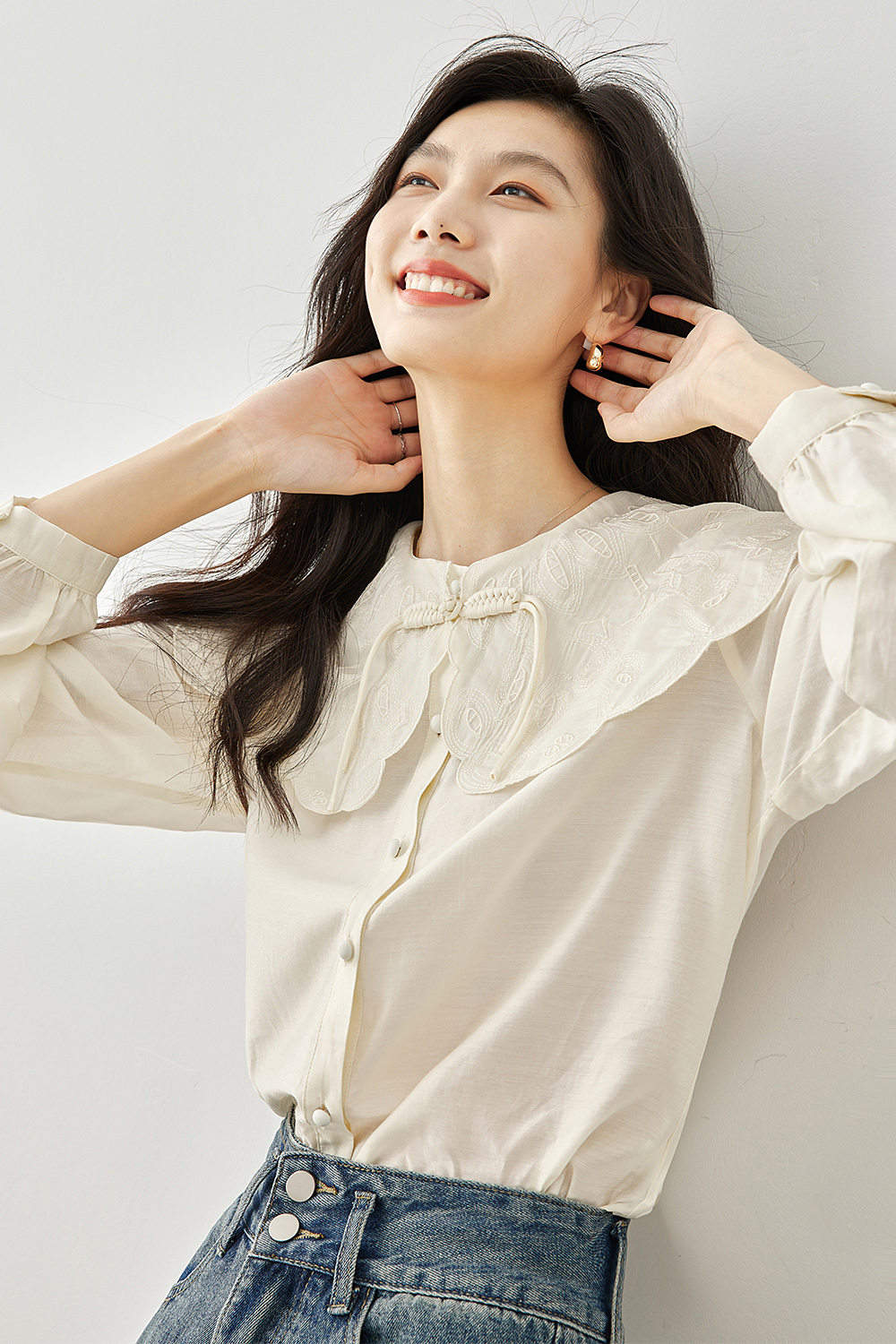 Doll collar traditional-style shirt-VIMLYSTORE