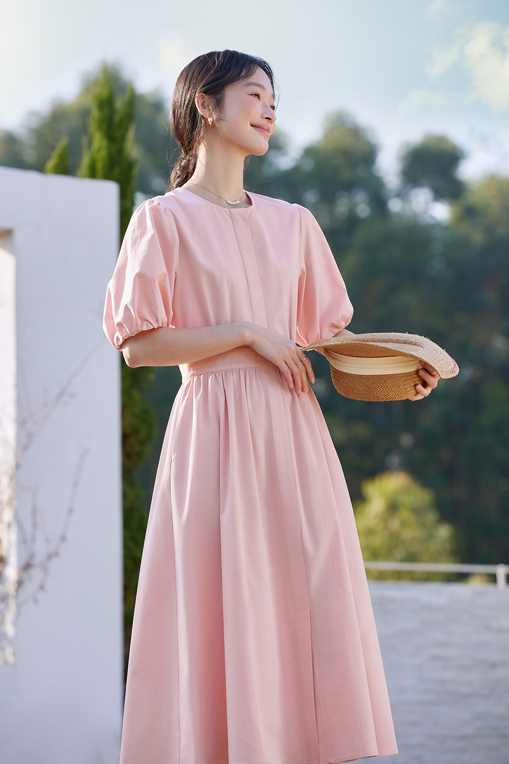 French-Elegance Slimming Puff-Sleeve Midi Dress-VIMLYSTORE