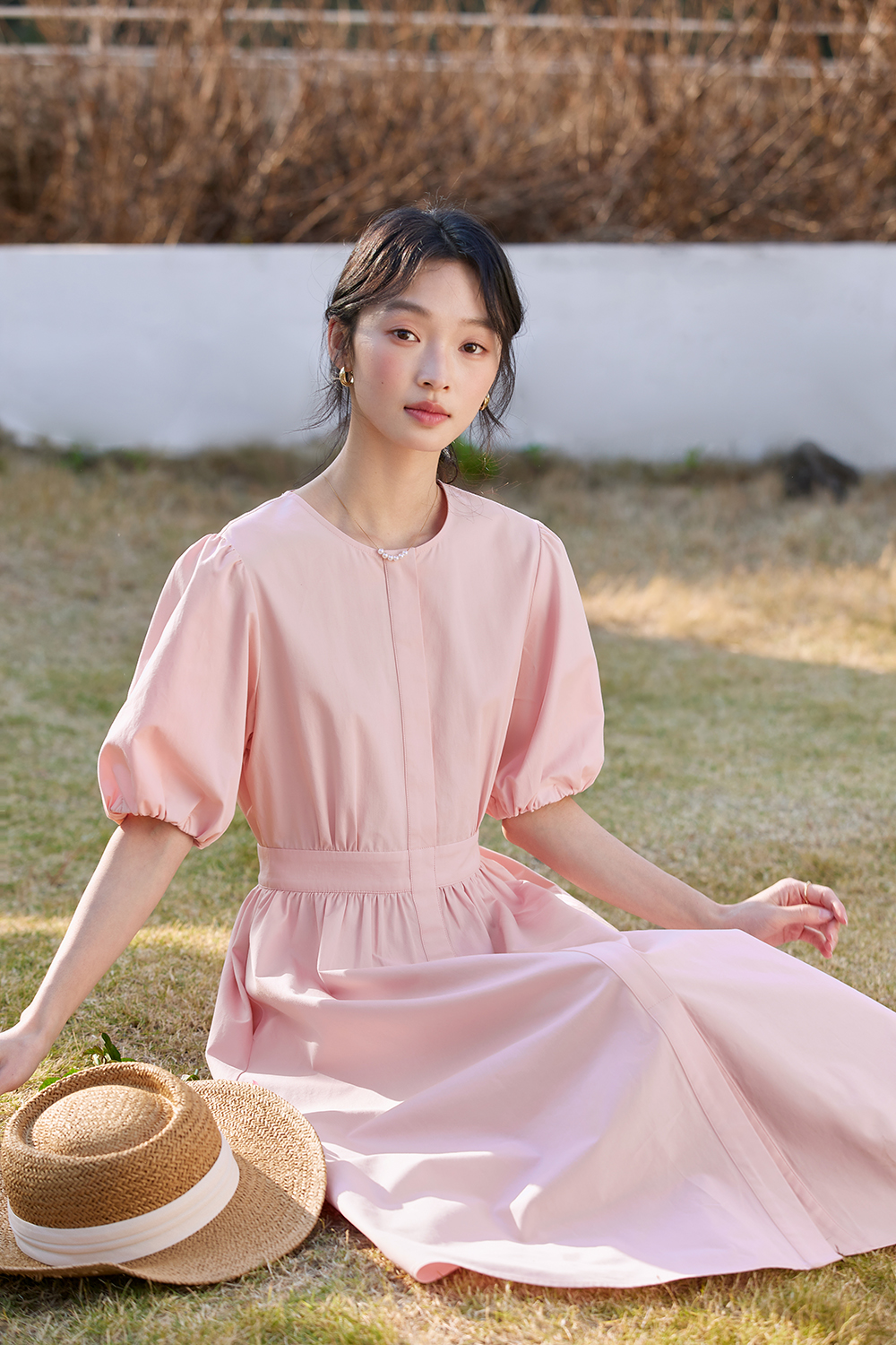 French-Elegance Slimming Puff-Sleeve Midi Dress-VIMLYSTORE