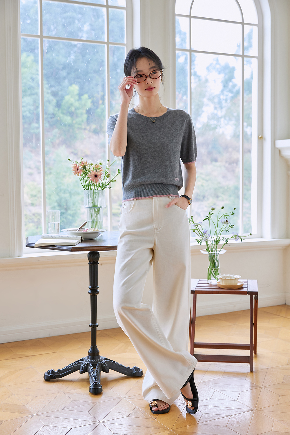 Cropped Knit Tee �C Effortlessly Slimming-VIMLYSTORE