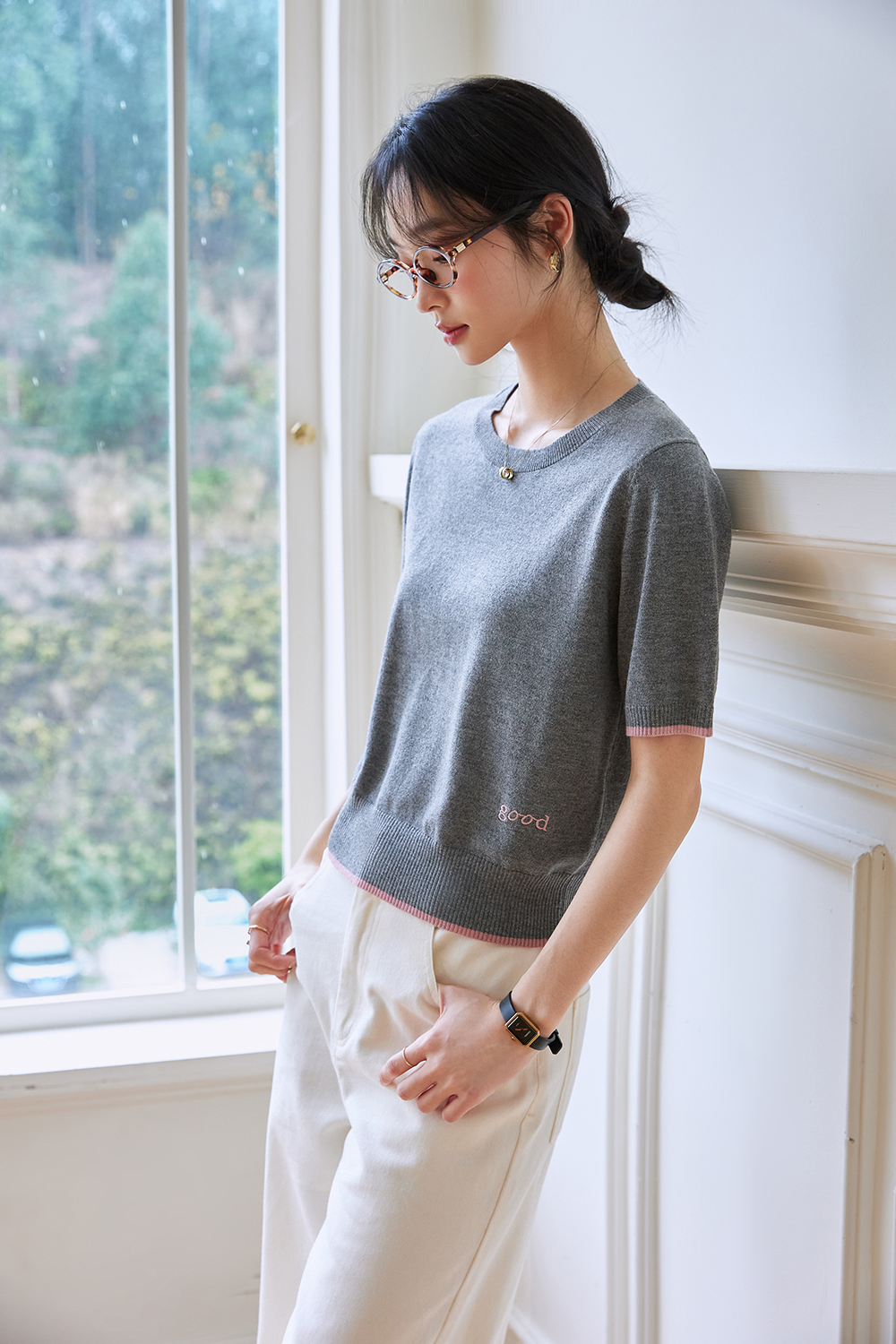 Cropped Knit Tee �C Effortlessly Slimming-VIMLYSTORE