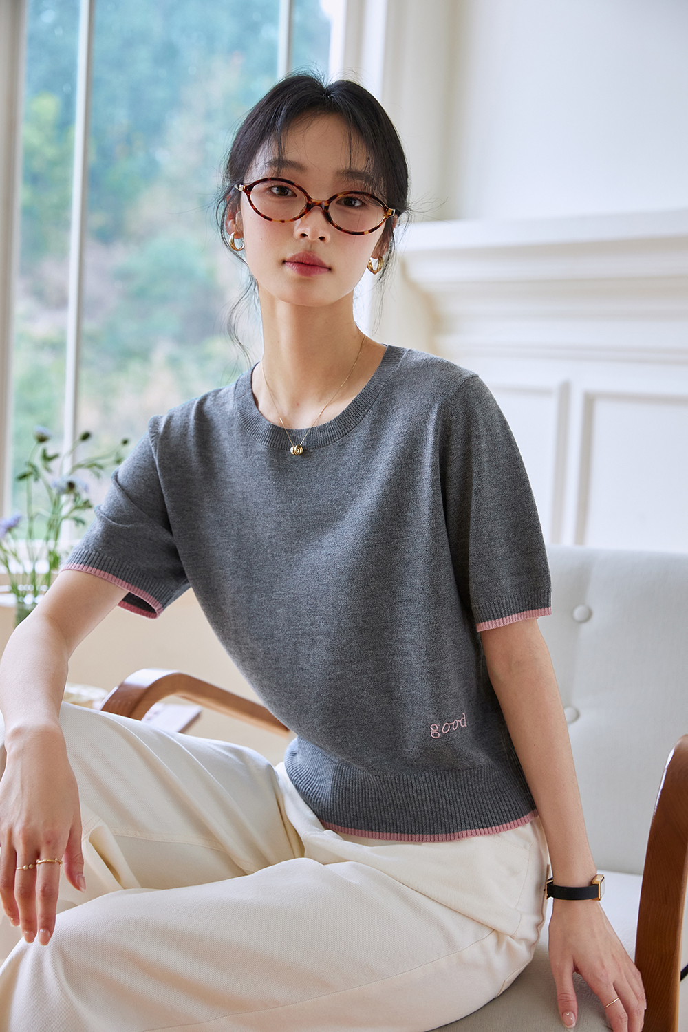 Cropped Knit Tee �C Effortlessly Slimming-VIMLYSTORE