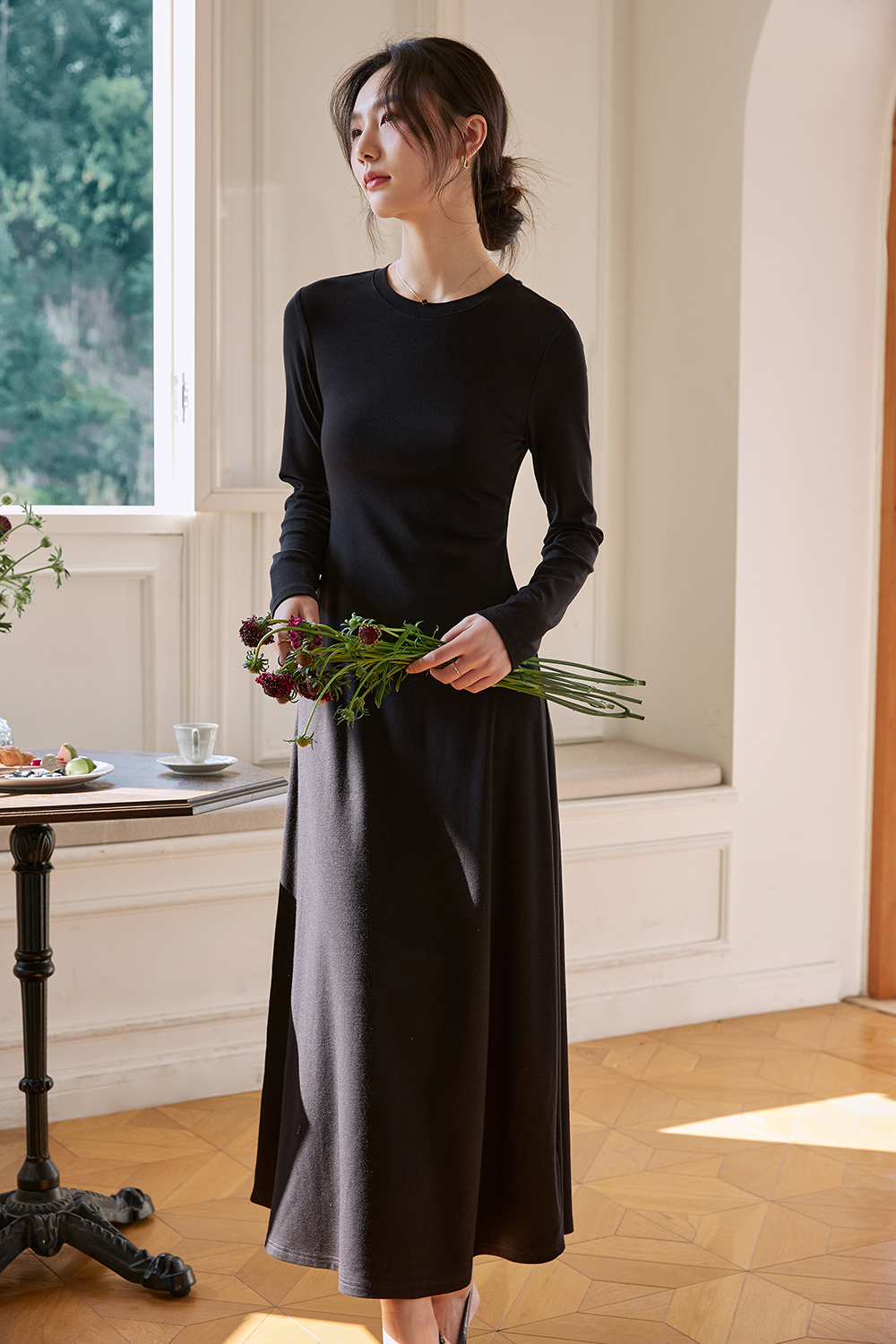 Round neck pullover Commuter Waist Slim dress-VIMLYSTORE