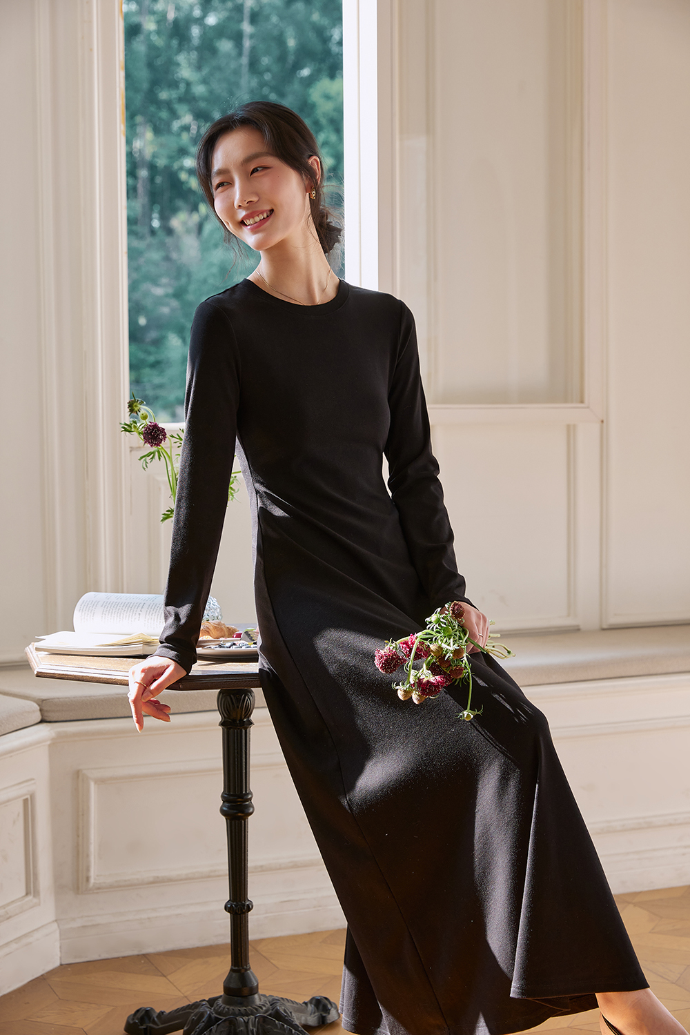 Round neck pullover Commuter Waist Slim dress-VIMLYSTORE