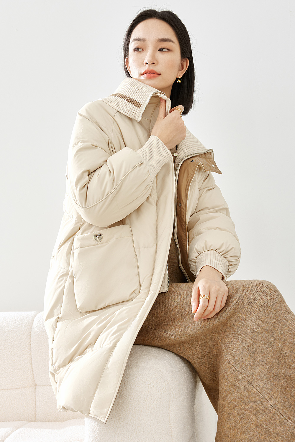 Fake two pieces patchwork down jacket