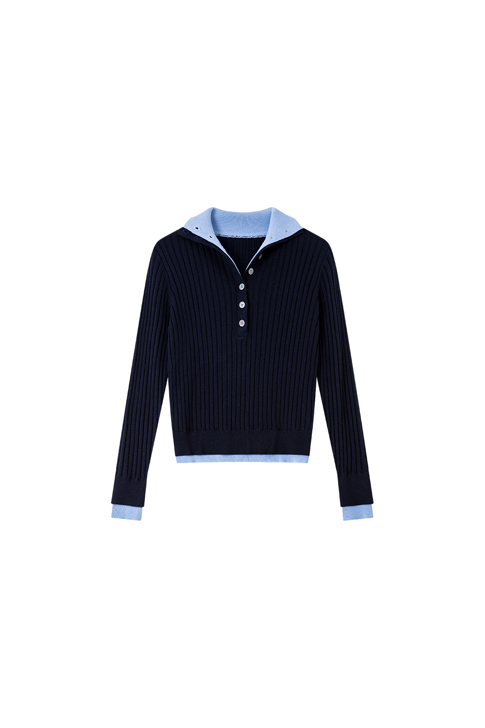 Color-Block Faux Layered Turtleneck Sweater-VIMLYSTORE