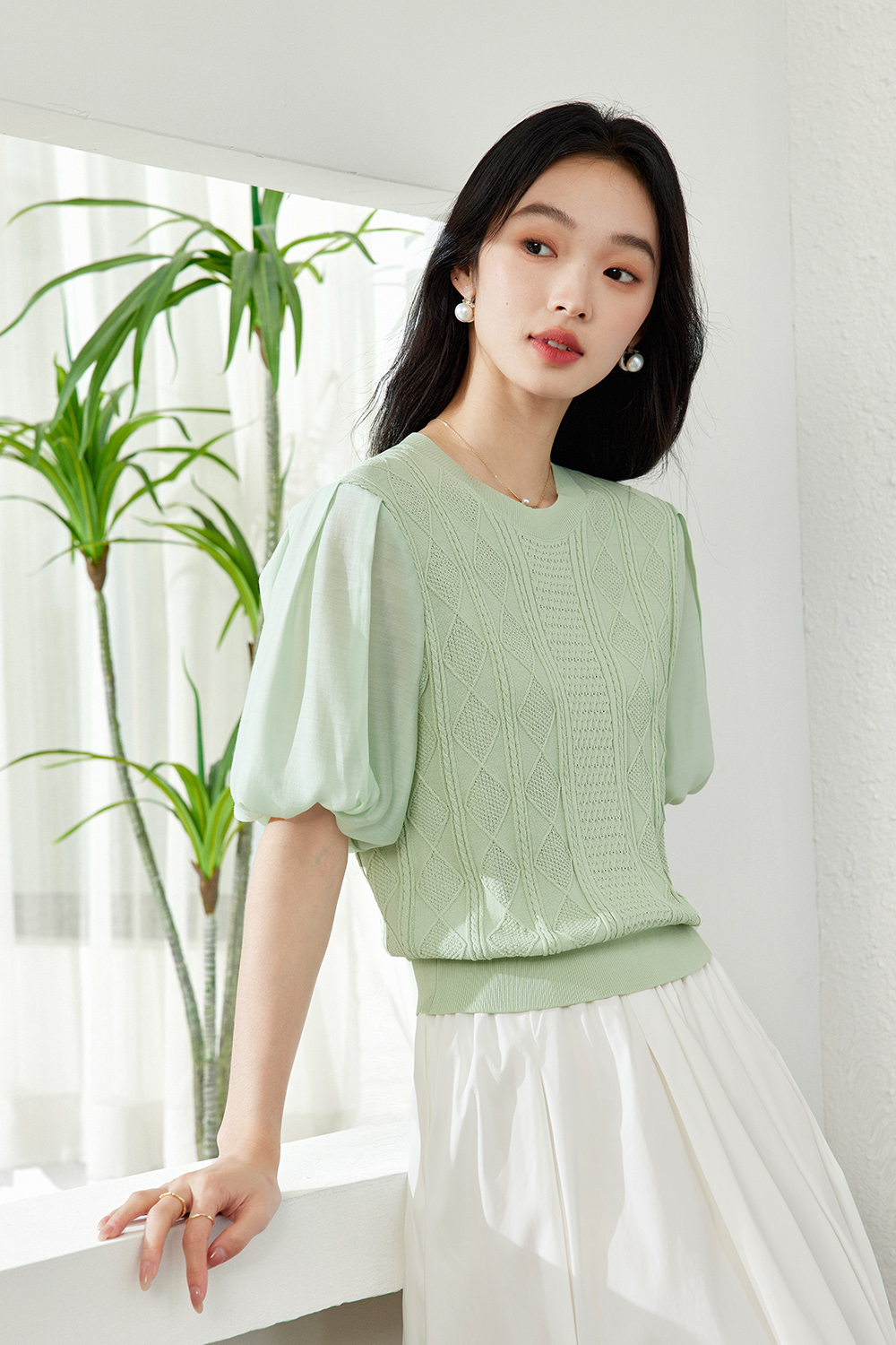Diamond Twist Texture Patchwork Sweater
