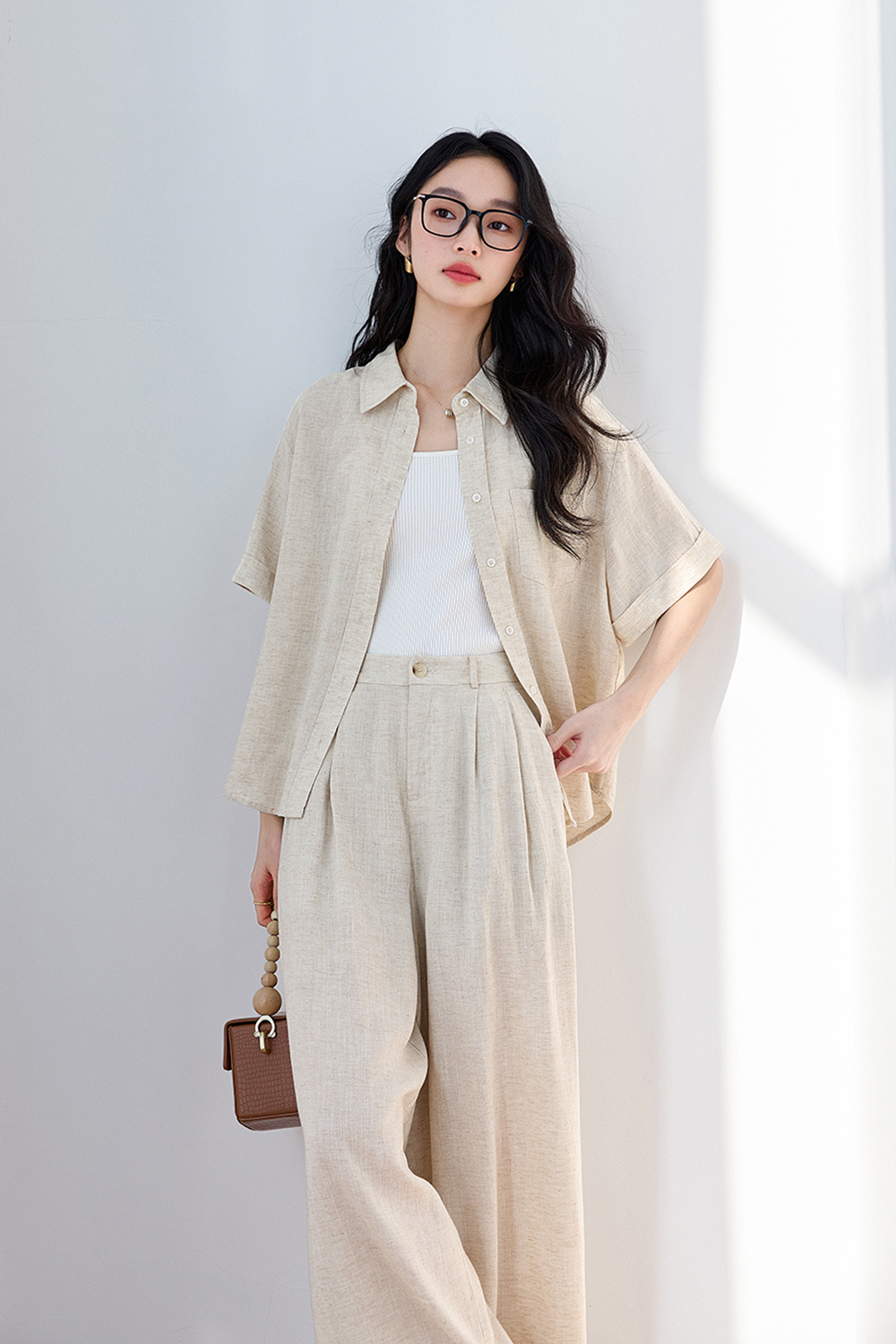Trendy Relaxed Short-Sleeve Top with High-Waist Wide-Leg Pants Set