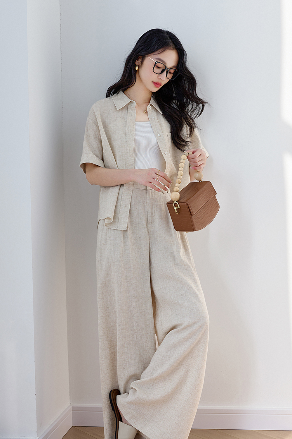 Trendy Relaxed Short-Sleeve Top with High-Waist Wide-Leg Pants Set