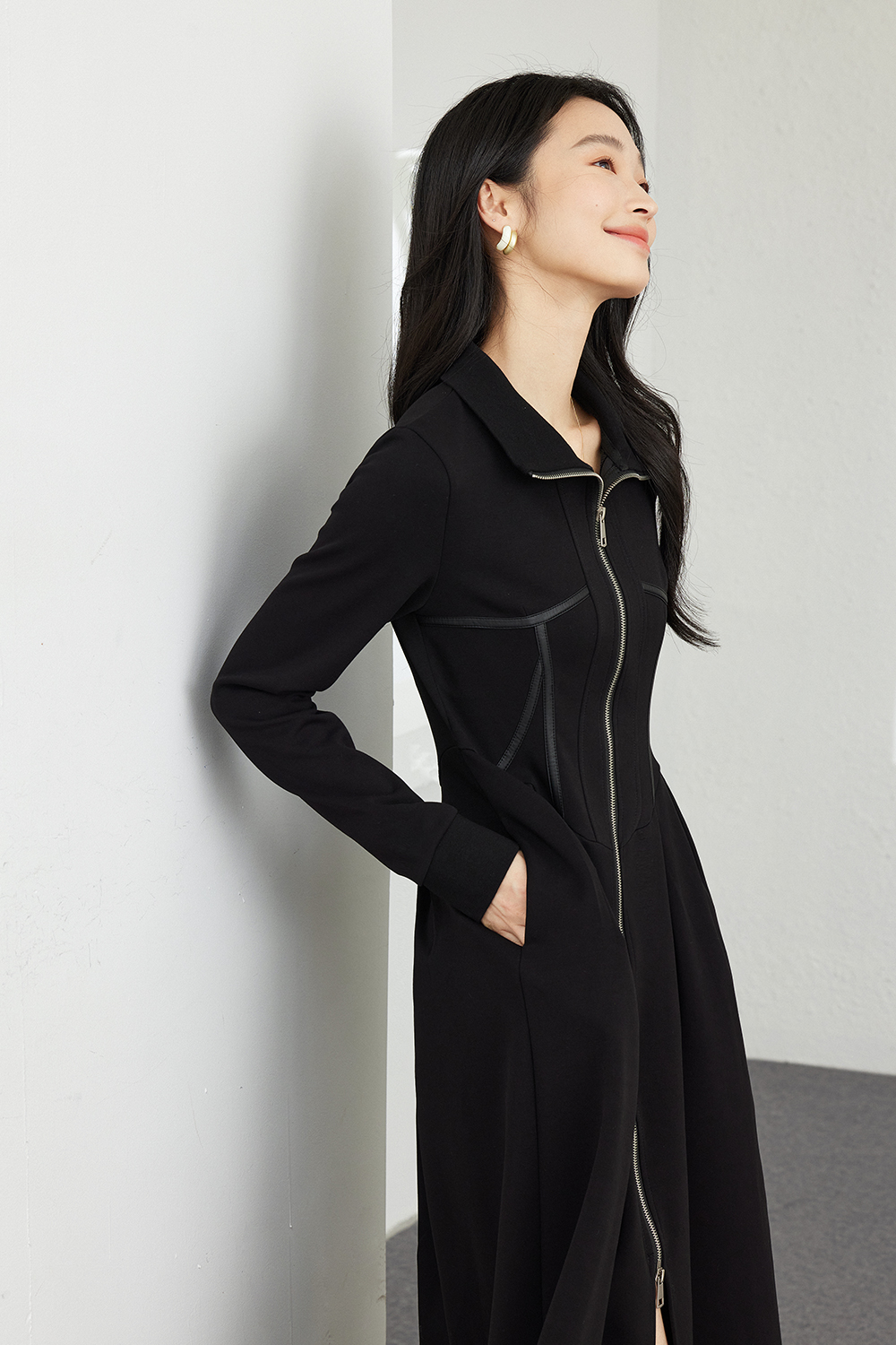 Fashion Stand-Collar Silhouette Dress