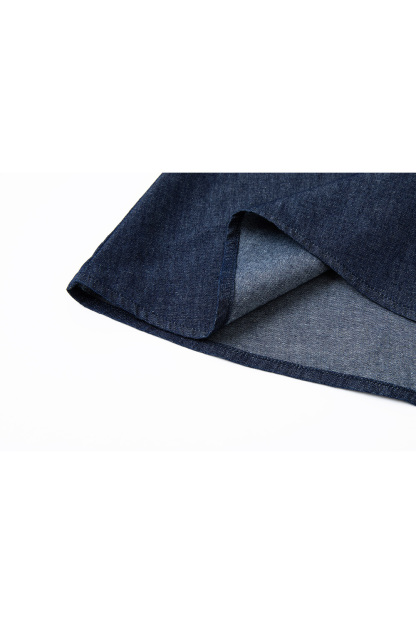 French Square-Neck Denim Dress