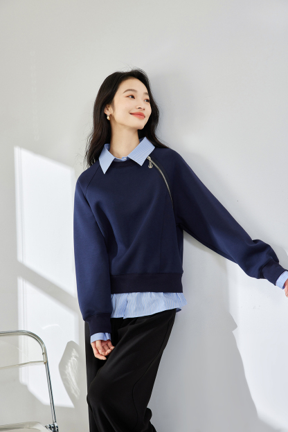 School style spliced sweatshirt