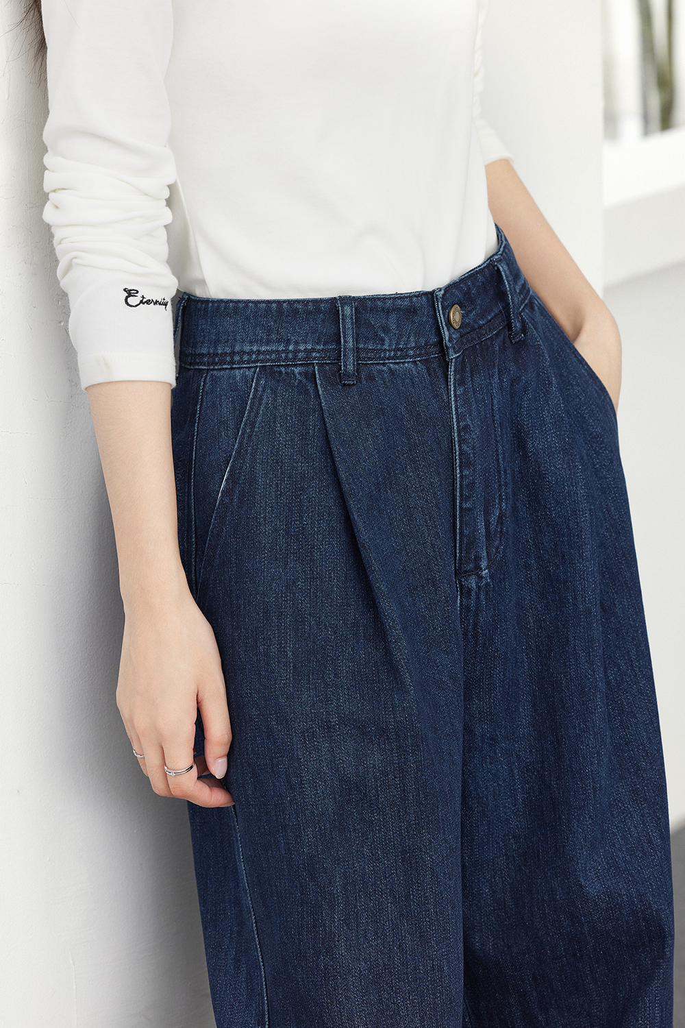 Retro dark blue wide-leg jeans-VIMLYSTORE