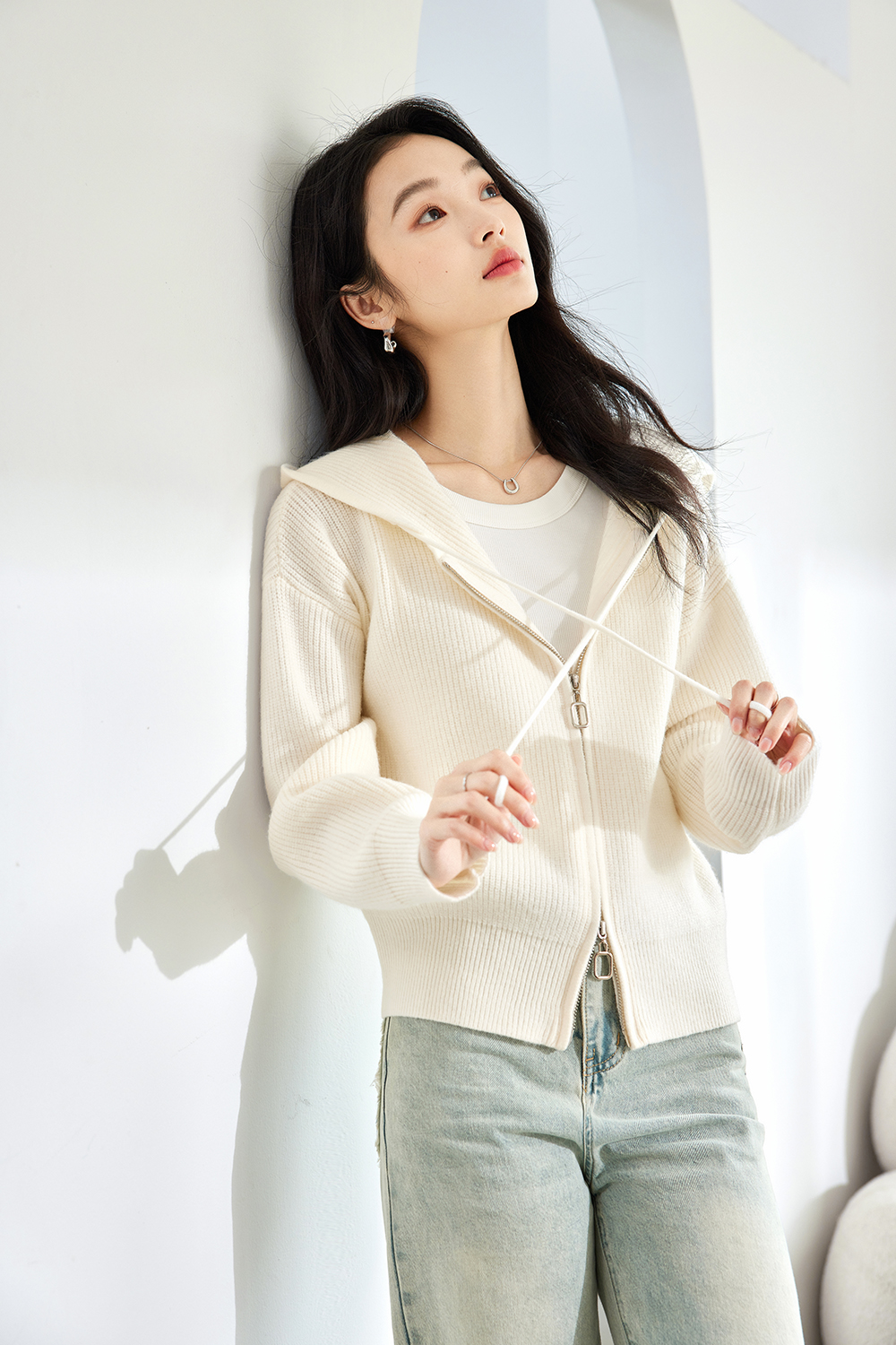 Lazy style hooded knitted jacket-VIMLYSTORE