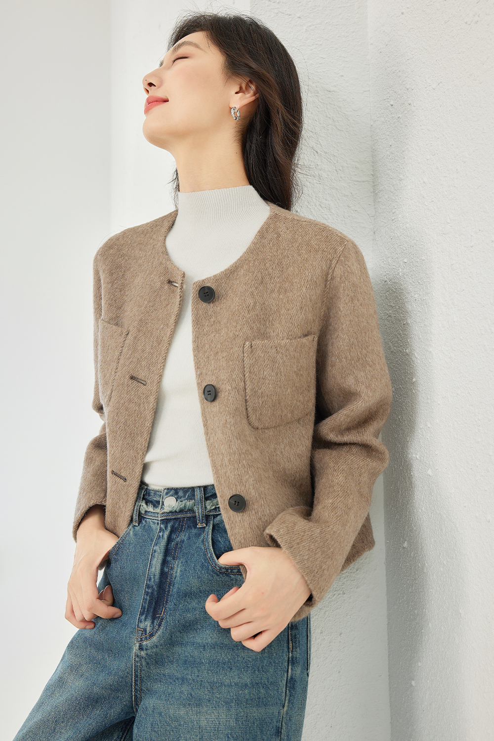 Short Solid Color Wool Coat-VIMLYSTORE