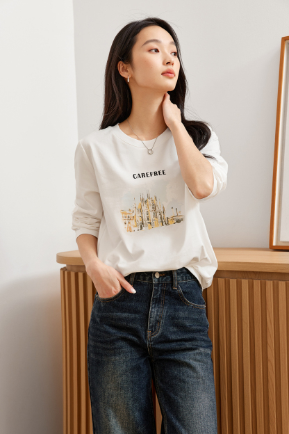 Scenery Print Cotton T-shirt