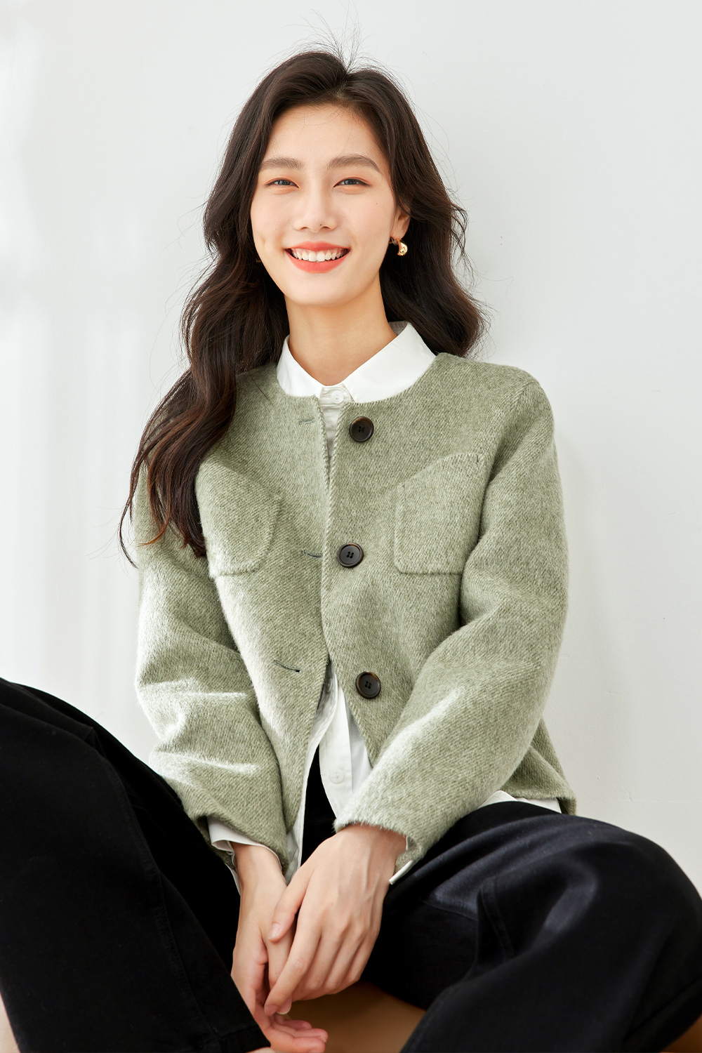 Short Solid Color Wool Coat-VIMLYSTORE