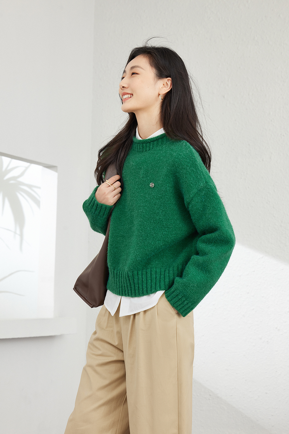 Rolled Hem Semi-High Neck Knitted Sweater-VIMLYSTORE