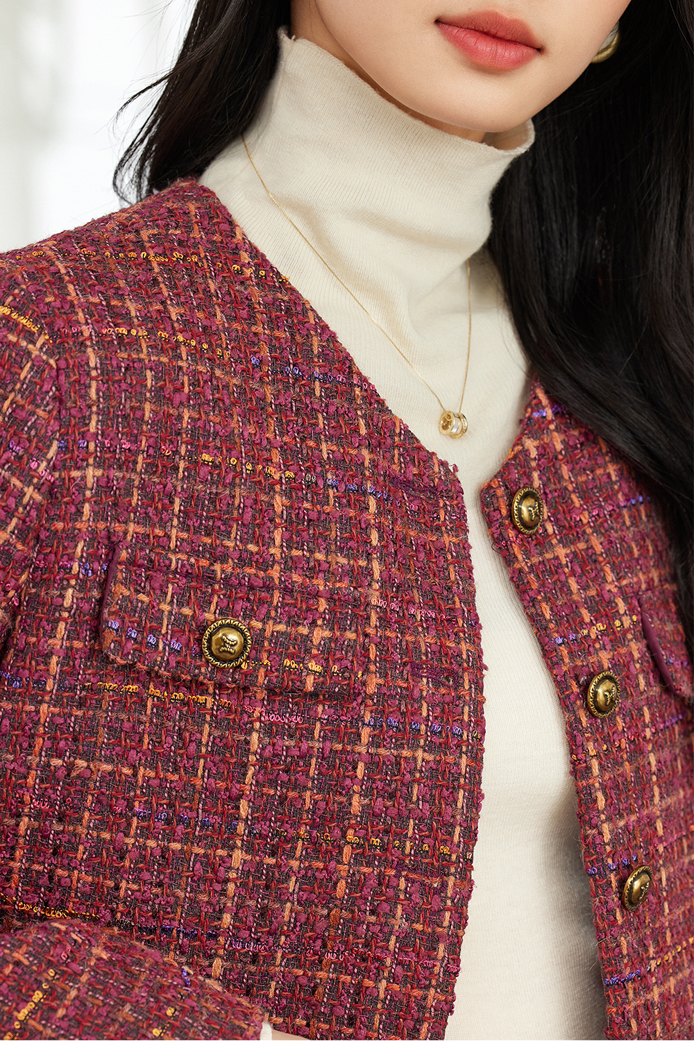 Fashionable Retro Red Check Short Jacket