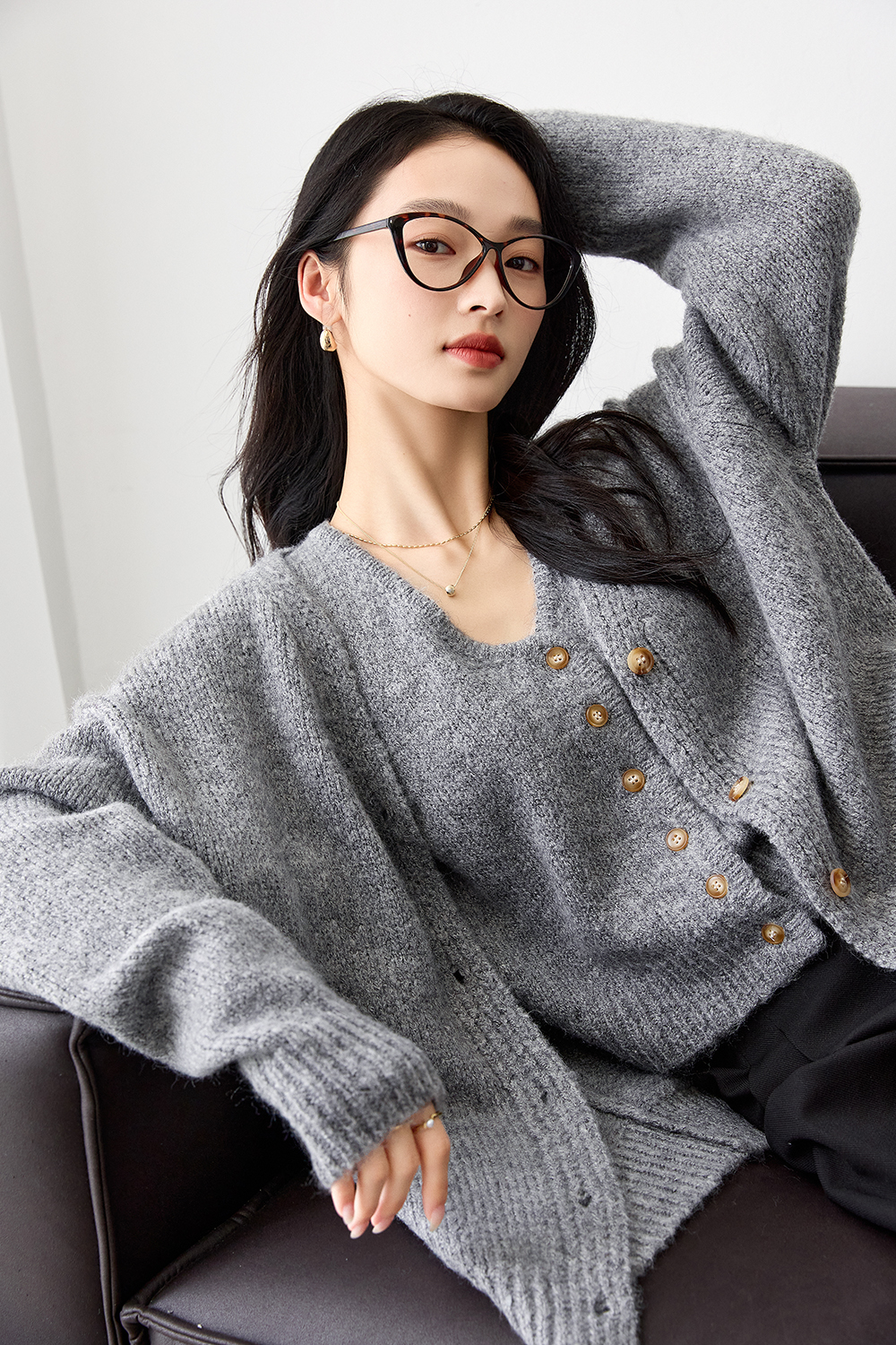 Wool Blend Knitted Top Two-Piece Set