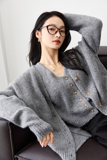 Wool Blend Knitted Top Two-Piece Set