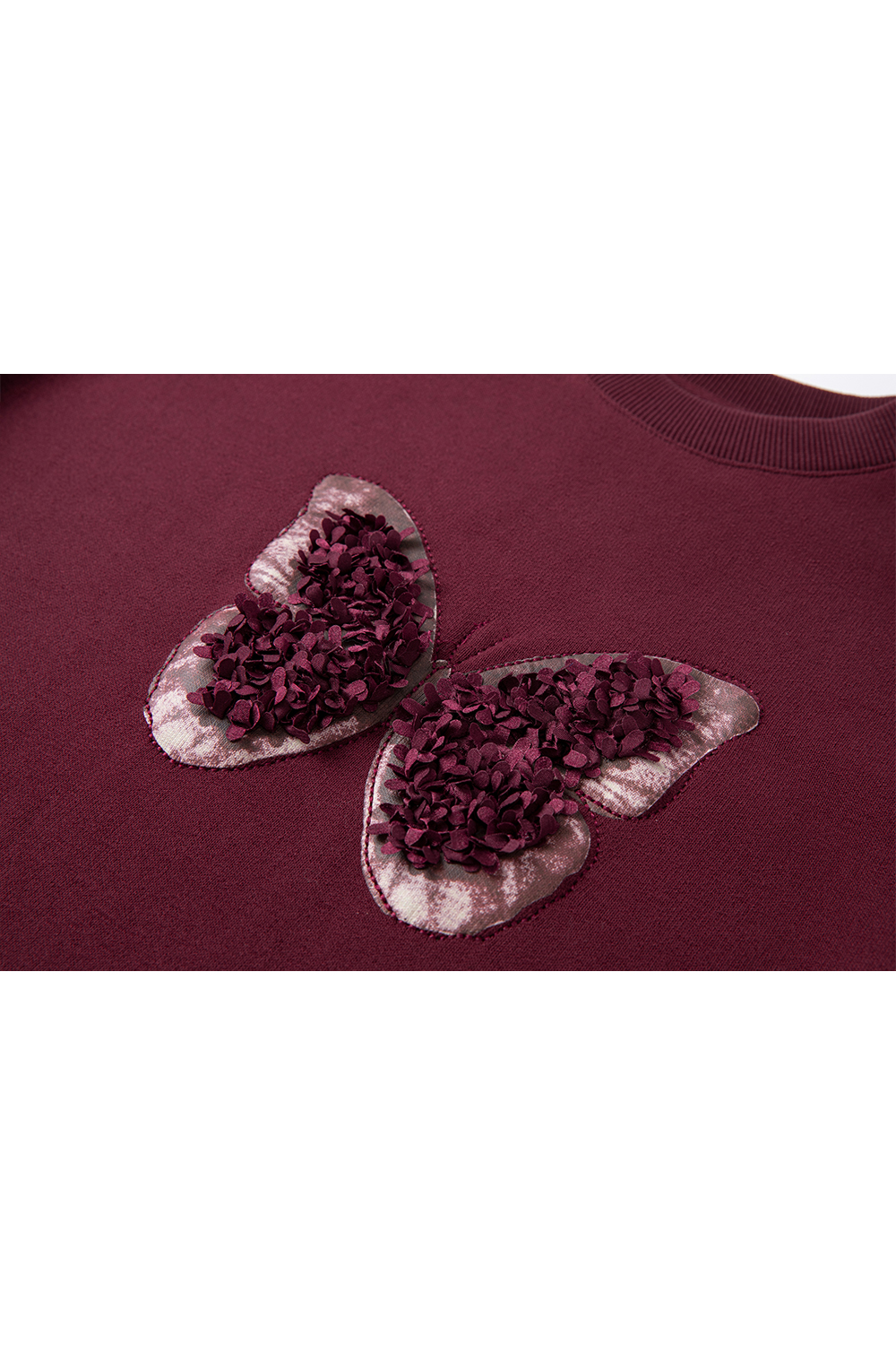 Butterfly Embroidered Fleece-Lined Sweatshirt-VIMLYSTORE