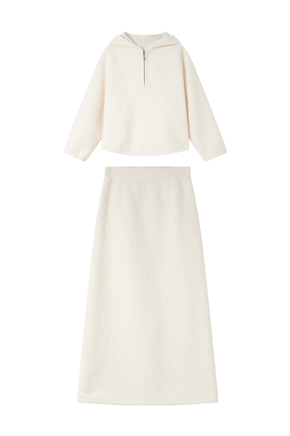 Pure-White Furry Hooded Set