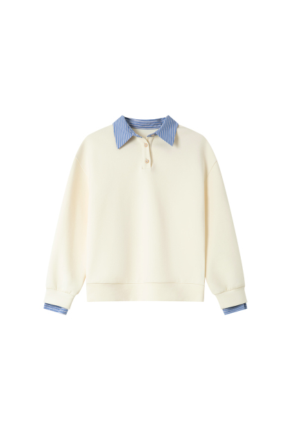 School Style Spliced Lapel Sweatshirt