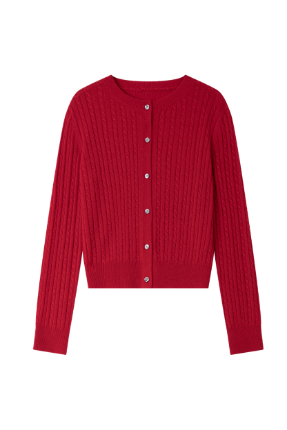 Red Wide-striped Knitted Cardigan
