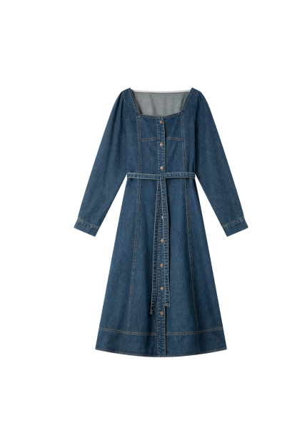 Retro Denim Lace-Up Dress