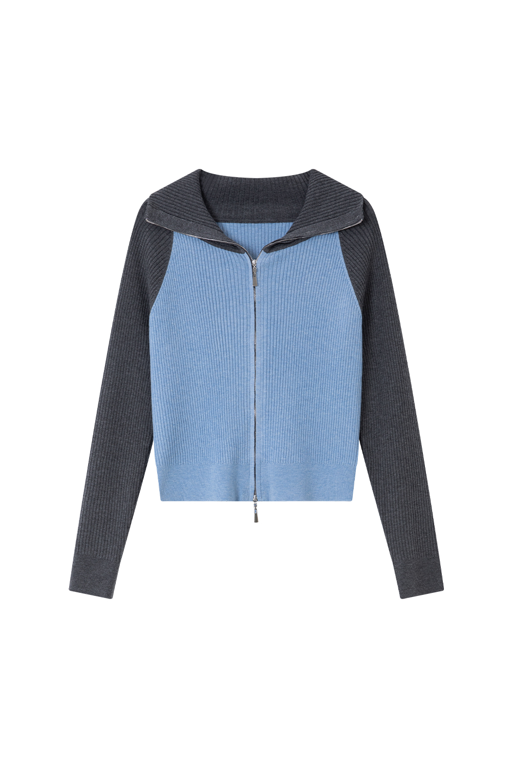 Contrast-color Zippered Knitted Cardigan