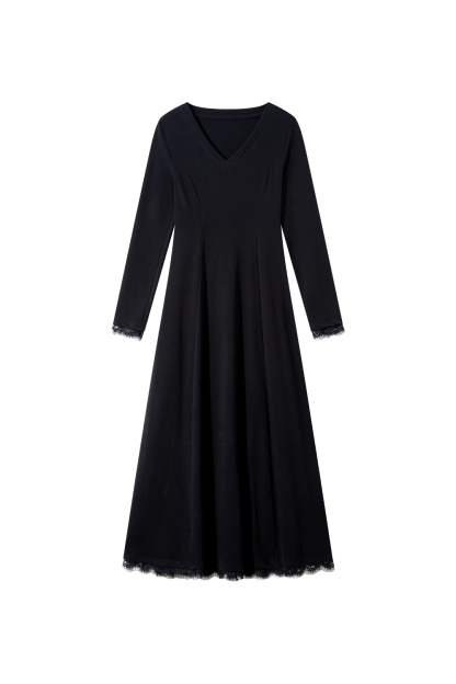 Elegant Black Lace Hem Dress