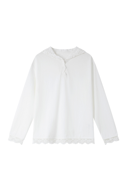 Lace-Decorated Hooded T-Shirt
